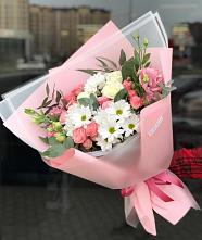 Букет цветов из:  Розы, Лизиантусы и Хризантемы в Полянском